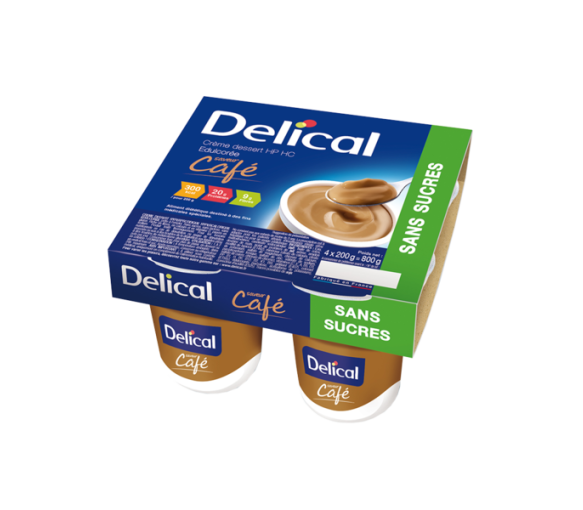 Delical Dessertcreme ohne Zucker Kaffee - 4 Becher à 200g