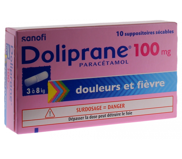 Doliprane 100mg Zäpfchen zum Teilen - Packung mit 10 Zäpfchen - image 1