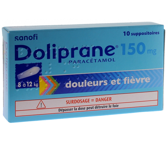 Doliprane 150mg Zäpfchen zum Teilen - Packung mit 10 Zäpfchen - image 1
