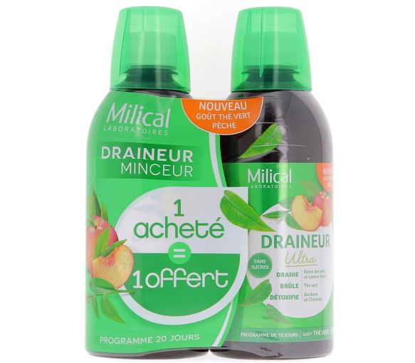 Pfirsich-Diät-Drainage Milical - 2er-Pack 500 ml Flaschen