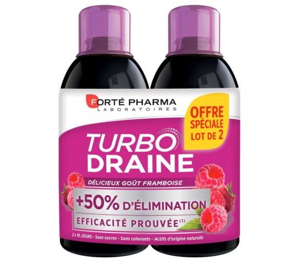 Turbodraine Himbeergeschmack Forté Pharma - 2er-Pack mit 500 ml Flaschen
