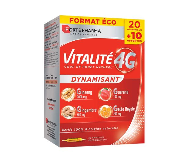 Vitalität 4G belebend Forté Pharma - Packung mit 30 Ampullen