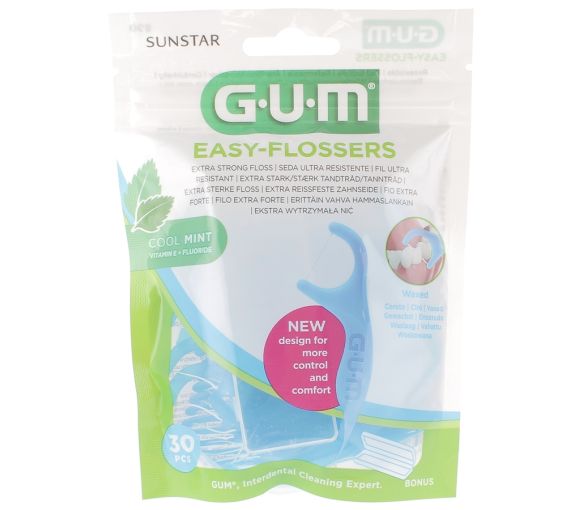 Zahnseide Sunstar Easy-Flossers Gum - Beutel mit 30 Flossers Halter für Zahnseide