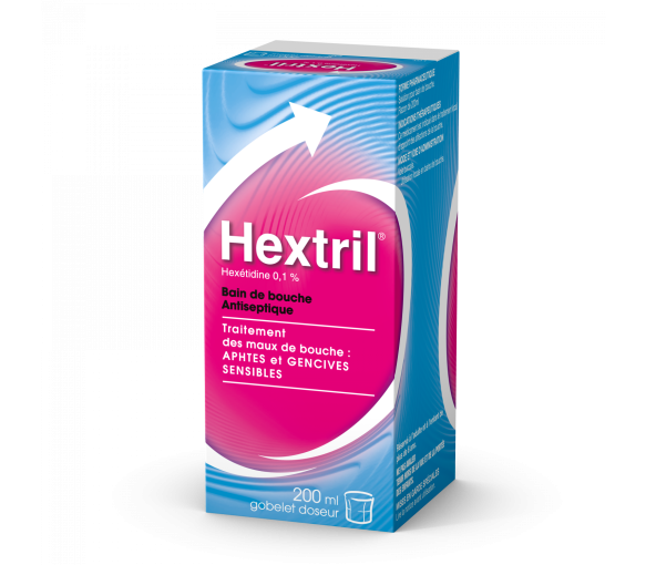 Hextril 0,1% Mundspülung - Flasche mit 200 ml und Becher