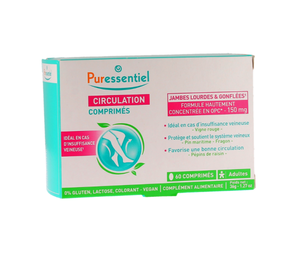 Durchblutung schwere und geschwollene Beine Puressentiel - Packung mit 60 Tabletten - image 1