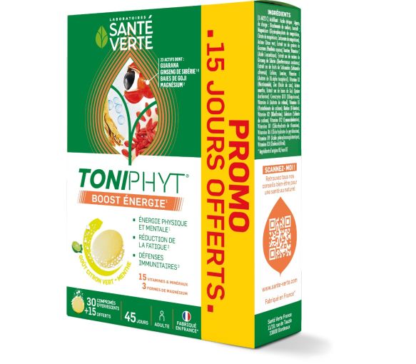 Toniphyt Boost Geschmack Limette Minze Gesundheit Grün - 30 Brausetabletten + 15 gratis