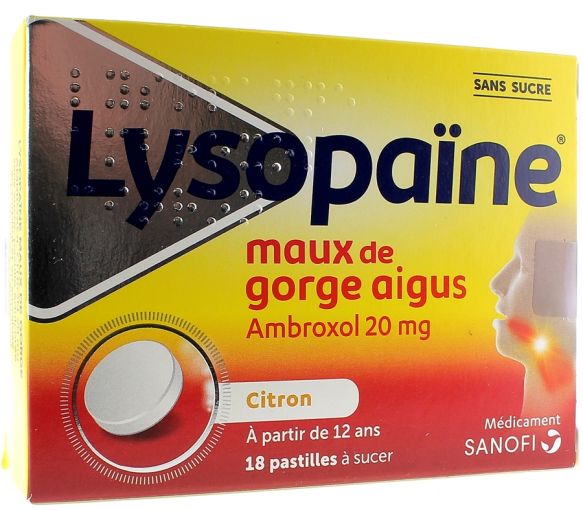 Lysopaïne ohne Zucker Halsschmerzen Zitrone 20 mg - Packung mit 18 Tabletten
