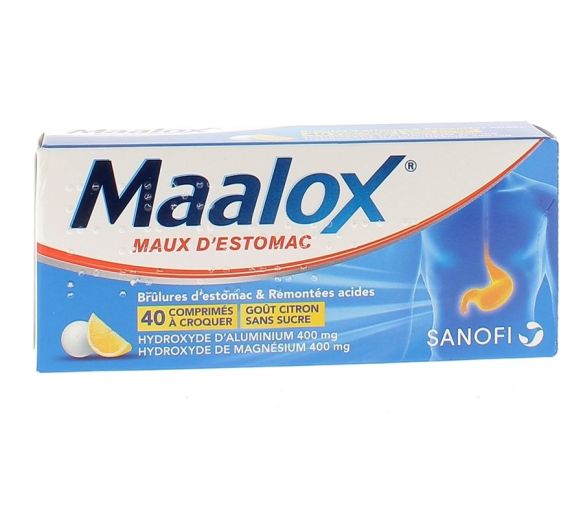Maalox Magenbeschwerden Zitronen-Tabletten ohne Zucker zum Kauen - Packung mit 40 Tabletten