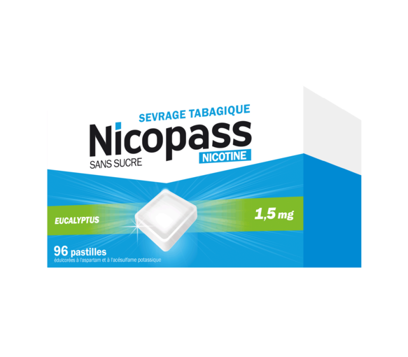 Nicopass Eukalyptus 1,5 mg - Packung mit 96 Pastillen
