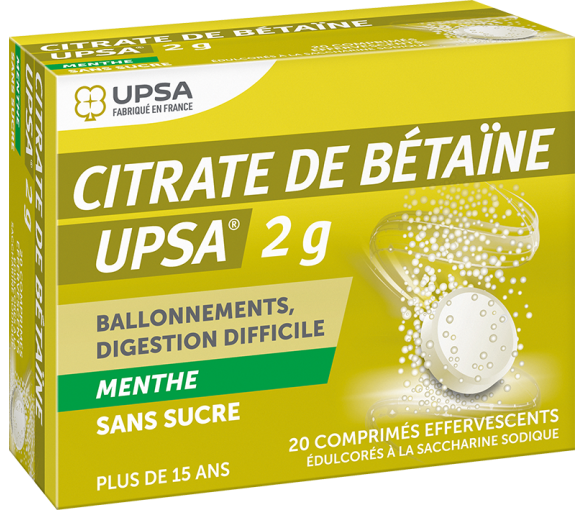 Betaine-Citrat 2g Minze ohne Zucker UPSA - Packung mit 20 Brausetabletten