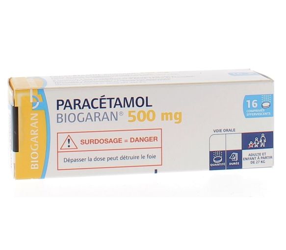 Paracetamol Biogaran 500mg Brausetabletten - Packung mit 16 Brausetabletten
