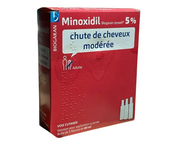 Minoxidil gegen mäßigen Haarausfall 5% Biogaran - 3 Flaschen zu 60 ml - image 1
