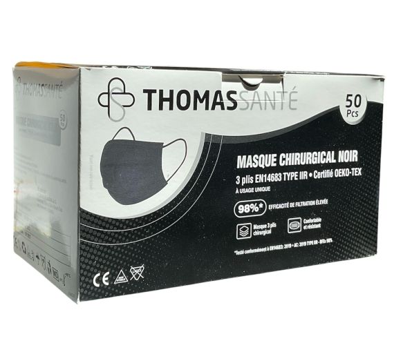 Schwarze chirurgische Maske 3-lagig Thomas Gesundheit - 50 Stück - image 1