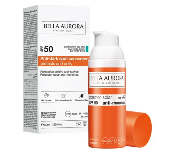 Sonnenschutzcreme gegen Flecken SPF50 Bella Aurora - Pumpflasche mit 50ml