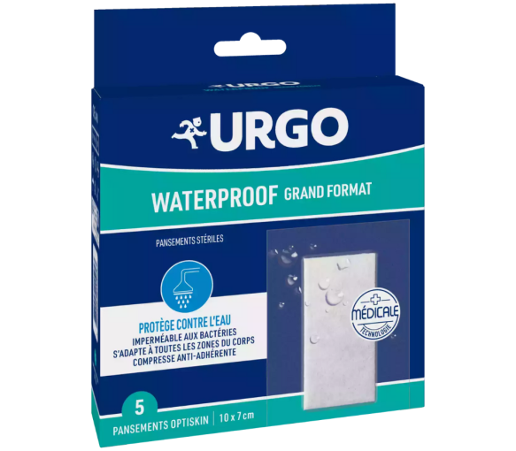 Wasserdichte sterile Pflaster in Großformat Urgo - Packung mit 5 Pflastern 10x7cm