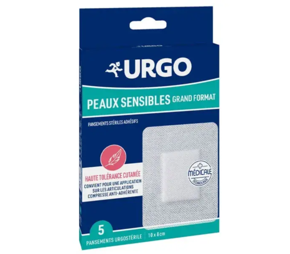 Wundpflaster für empfindliche Haut, große Größe Urgo - Packung mit 5 Pflastern von 10x8cm