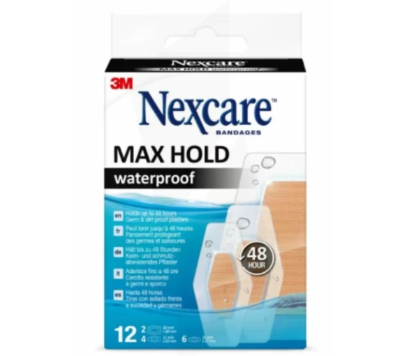 Max Hold wasserdichte Pflaster Nexcare - Packung mit 12 Pflastern