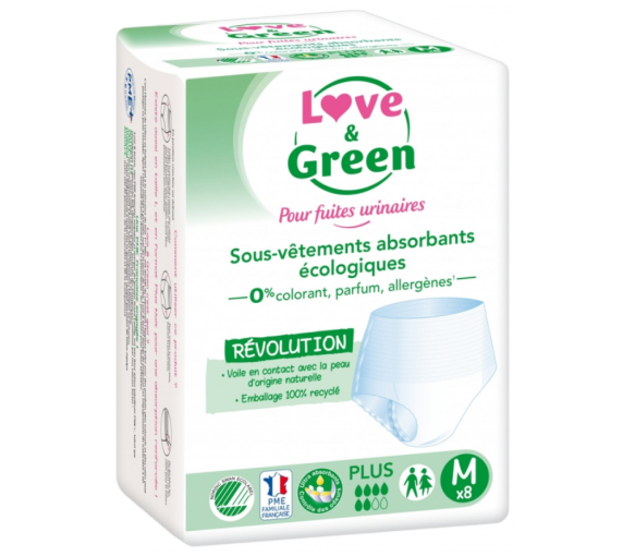 Absorbierende Unterwäsche für umweltfreundliche Harninkontinenz Love&Green - 8 Schutzvorrichtungen