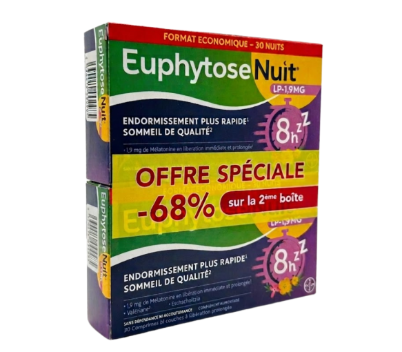 Euphytose Nacht LP 1,9 mg - Packung mit 2 Schachteln zu je 30 Tabletten