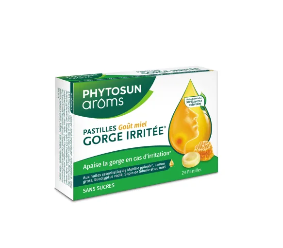 Zuckerfreie Halspastillen mit Honigaroma Phytosun arôms - Packung mit 24 Pastillen
