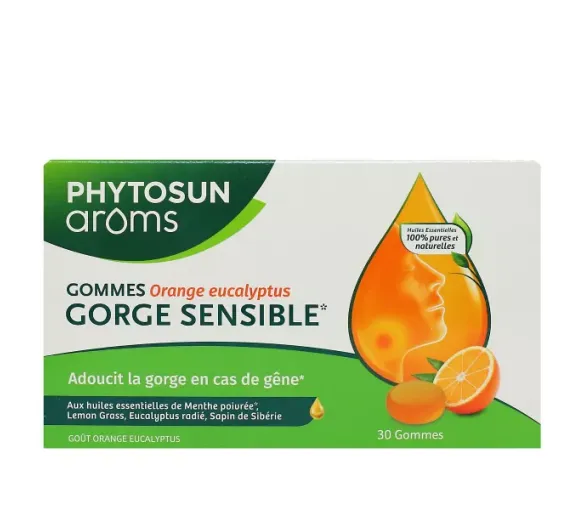 Empfindlicher Hals Geschmack Orange Eukalyptus Phytosun Arôms - Packung mit 30 Gummis