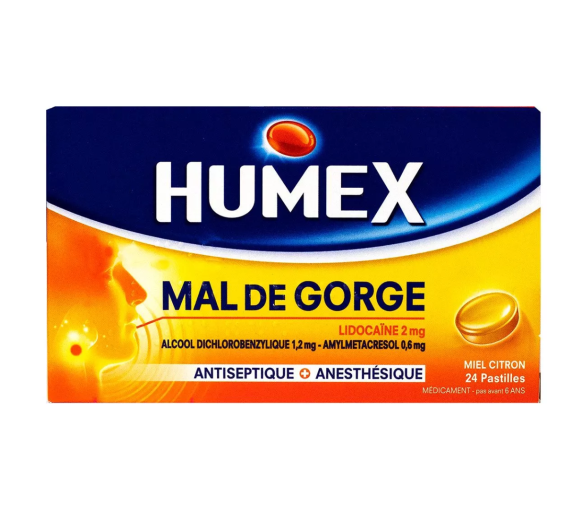 Humex Halsschmerzen Lidocain Honig Zitrone - Packung mit 24 Pastillen