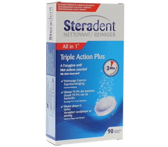 Steradent Triple Action Plus Reinigungstabletten - Packung mit 90 Tabletten