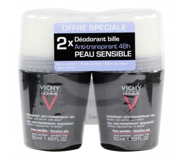 Antitranspirant-Deodorant 48h empfindliche Haut Vichy Herren - 2 Roll-On-Flaschen à 50 ml