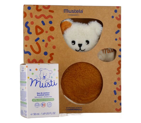 Mustela Set Musti parfümiertes Pflegewasser + Kuscheltier – 2 Produkte