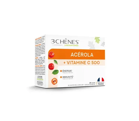 Acérola VitC 500 mg Die 3 Eichen - Packung mit 24 Lutschtabletten
