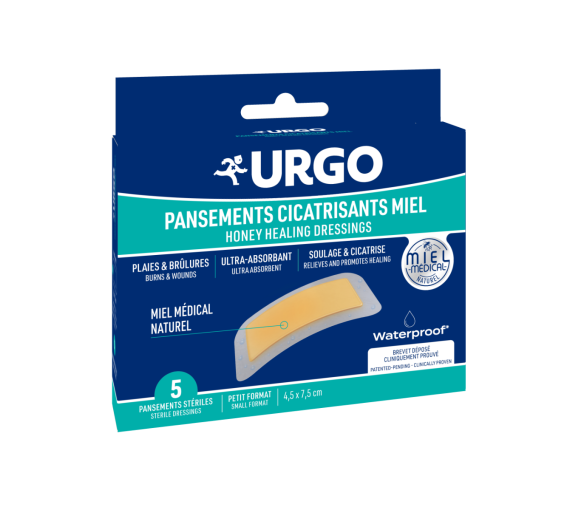 Wundheilende wasserfeste Honigpflaster Urgo - Packung mit 5 sterilen Pflastern