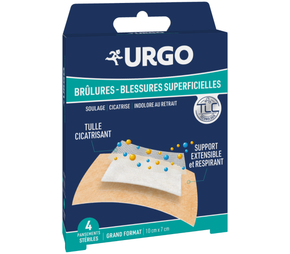 Urgo Verbände für Brandwunden/Oberflächenverletzungen - Packung mit 4 großen sterilen Verbänden