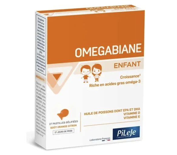 Omegabiane Kinder Omega 3, Vitamine D und E Pileje - Packung mit 27 Gelatinekapseln