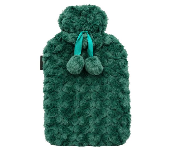 Wärmflasche mit Bommel-Bezug smaragd Calindoo – 2 L - image 1