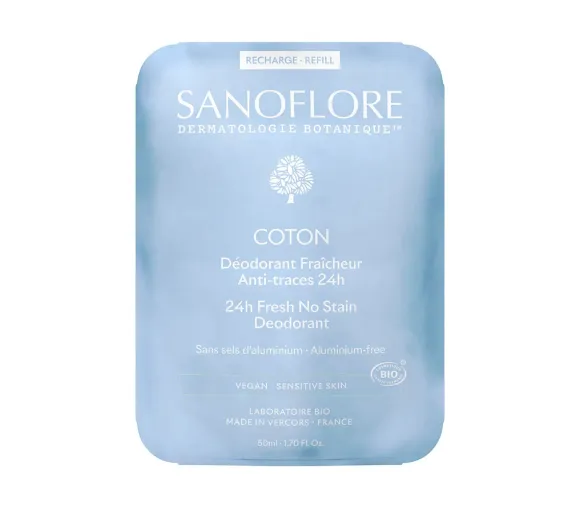 Deodorant Baumwolle Frische Anti-Spuren 48h bio Sanoflore - Nachfüllung 50 ml