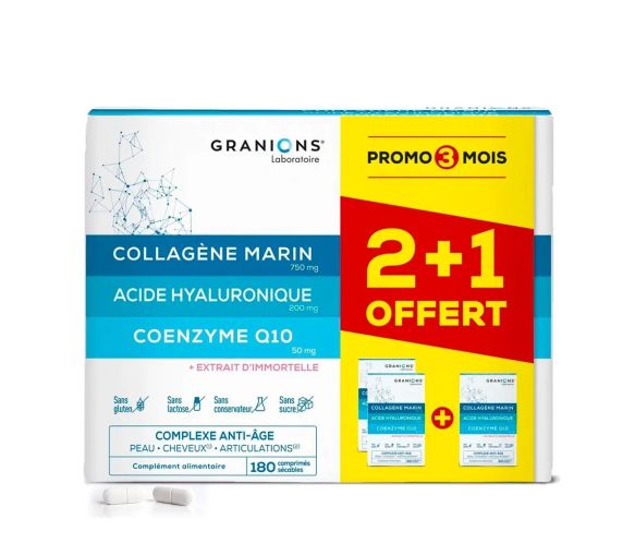 Anti-Aging-Komplex Kollagen Hyaluronsäure und Coenzym Q10 Granions - 180 teilbare Tabletten - image 1