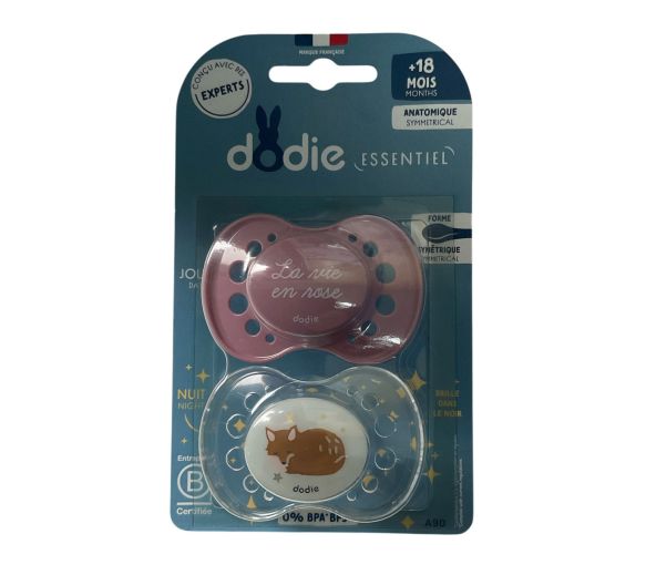 Schnuller Essentiel +18 Monate Tag/Nacht rosa Dodie - 2er Pack Schnuller