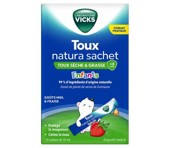 Husten natura trockener und feuchter Husten Kinder Vicks - Packung mit 14 Beuteln à 10 ml - image 1