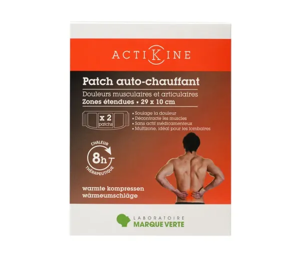 Actikine selbstheizendes Pflaster Grüne Marke - Packung mit 2 Pflastern von 29x10cm