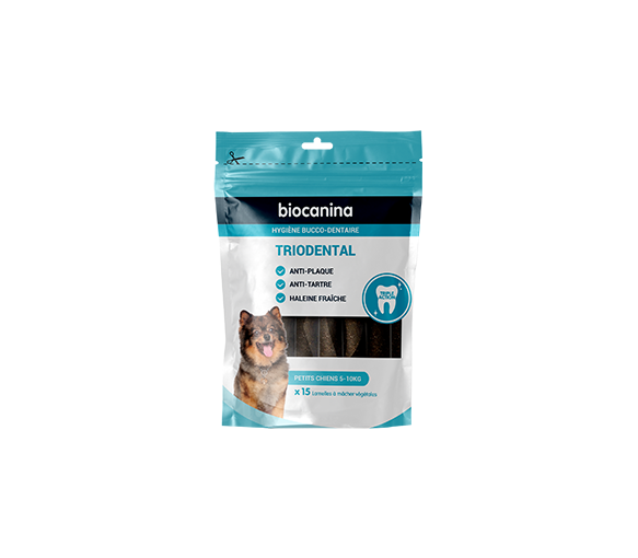 Triodental Kaustreifen für kleine Hunde 5-10kg Biocanina - Beutel mit 15 pflanzlichen Kaustreifen