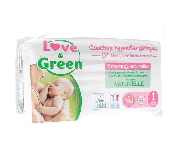 Hypoallergene Windeln Größe 1 Love & Green - Packung mit 44 Windeln