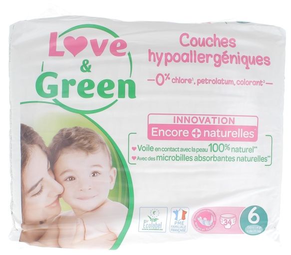 Hypoallergene Windeln Größe 6 Love & Green - 34 Windeln
