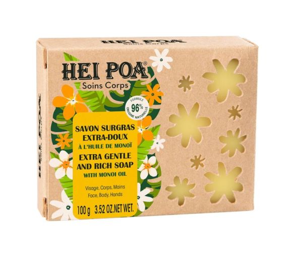 Überfettete Seife mit Monoi-Ölextrakt Hei Poa - 100g Stück