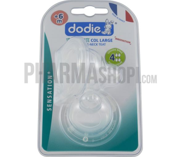 Flacher Sauger mit breiter Öffnung für dickflüssige Flüssigkeiten +6 Monate Dodie - 2 Sauger