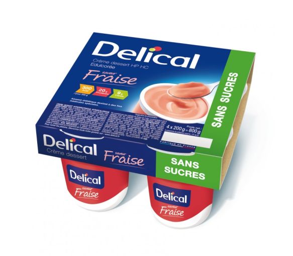 Delical Dessertcreme ohne Zucker Erdbeere - 4 Becher à 200g