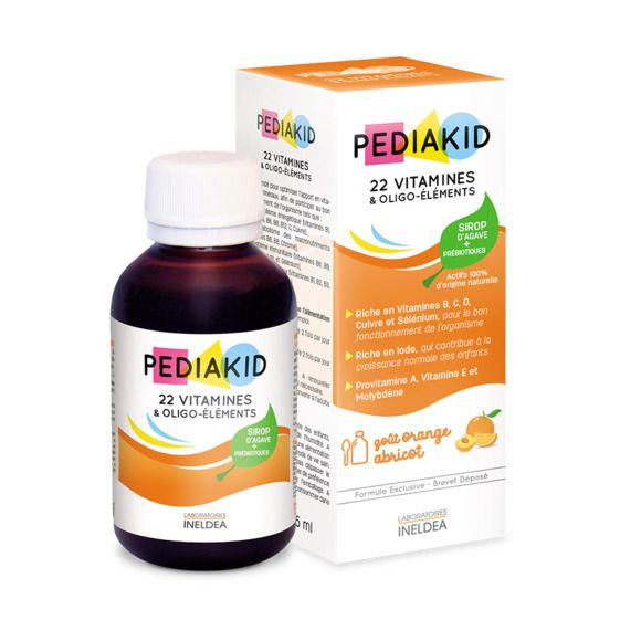 Pediakid 22 Vitamine und Spurenelemente Geschmack Orange Aprikose - Flasche mit 125 ml