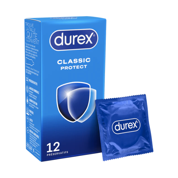 Kondome Classic Protect anatomische Form und verstärkte Dicke Durex - Schachtel mit 12 Kondomen