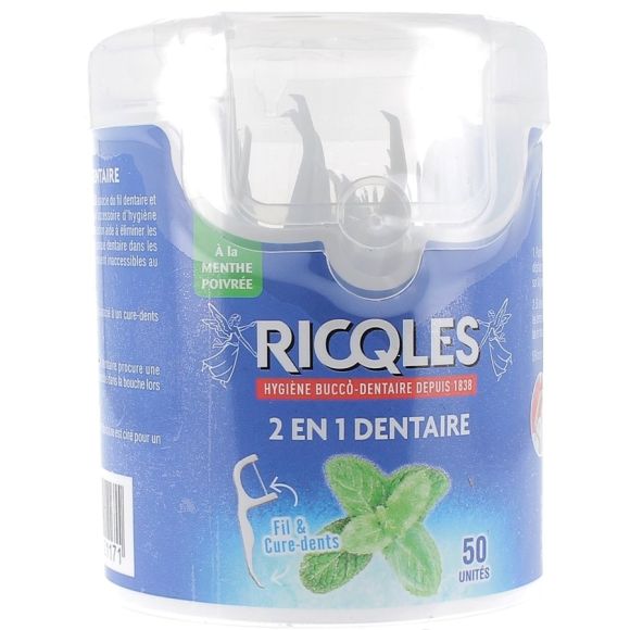2 in 1 Zahnseide & Zahnstocher Ricqles - 50 Einheiten