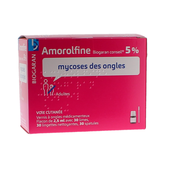 Amorolfine 5% Nagelmykosen Biogaran Beratung - 1 medizinischer Nagellack von 2,5 ml mit 30 Feilen