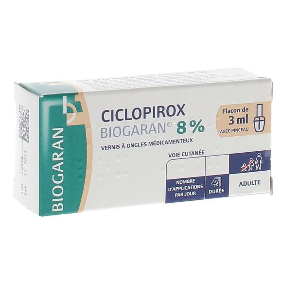 Ciclopirox 8% Nagellack Biogaran - Flasche mit 3 ml und Pinsel